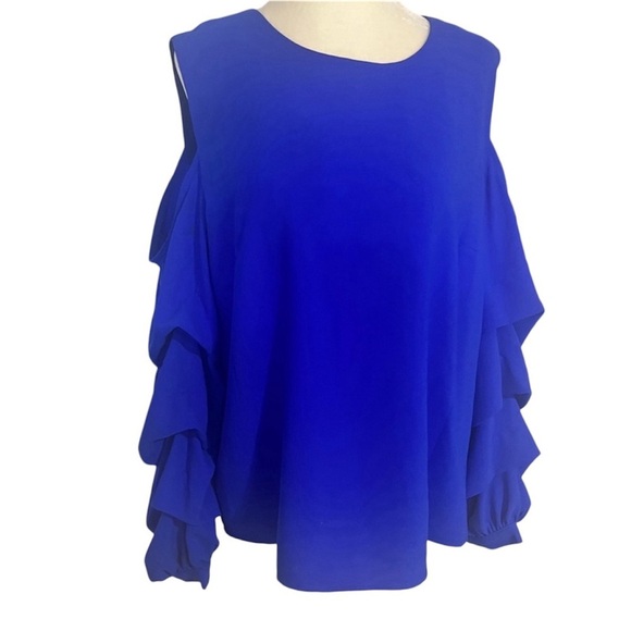 truly Poppy Tops - Stitch fix Truly Poppy open shoulder ruffle sleeve blue blouse.